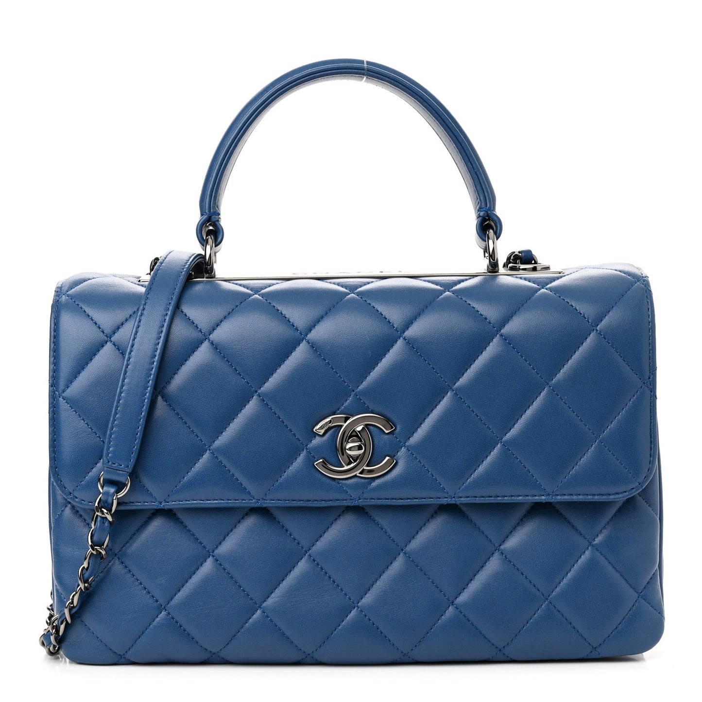 Lambskin Quilted Medium Trendy CC Flap Dual Handle Bag Blue