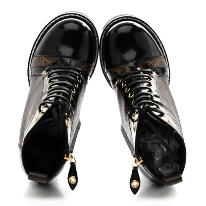 Louis Vuitton Patent Calfskin Monogram Star Trail Ankle Boots 37.5 Black 2 of 10