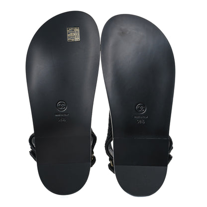 Chanel Knit Fabric Velcro Dad Sandals 38.5 Black Dark Blue Light Blue 5 of 9