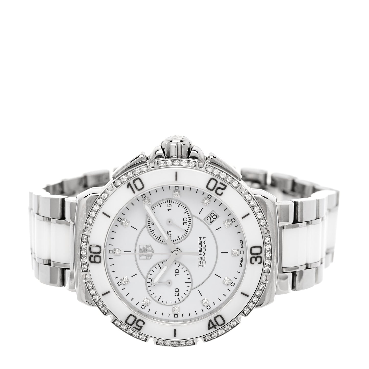 Stainless Steel Ceramic Diamond Bezel 41mm Formula 1 Lady Quartz Watch White CAH1213