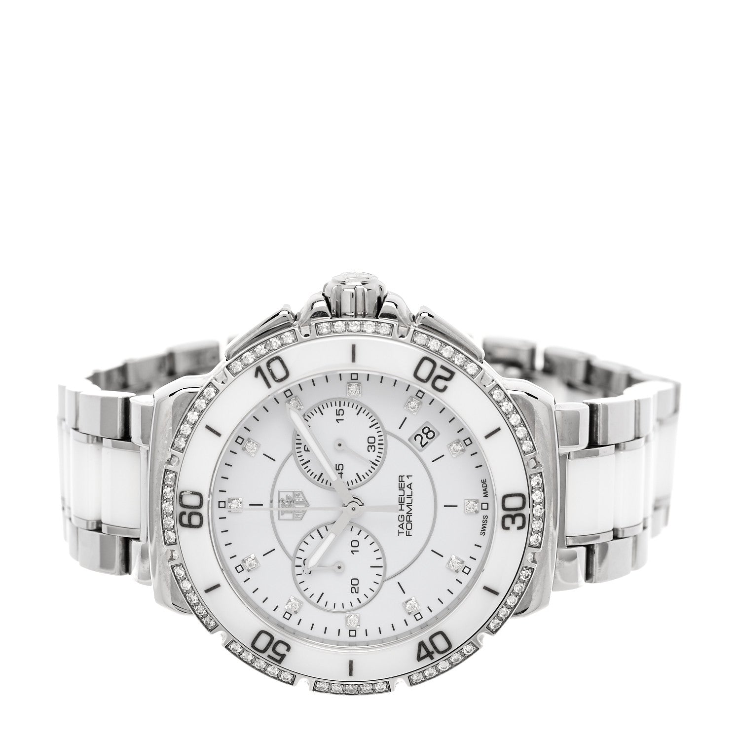Tag Heuer Stainless Steel Ceramic Diamond Bezel 41mm Formula 1 Lady Quartz Watch White CAH1213 2 of 4