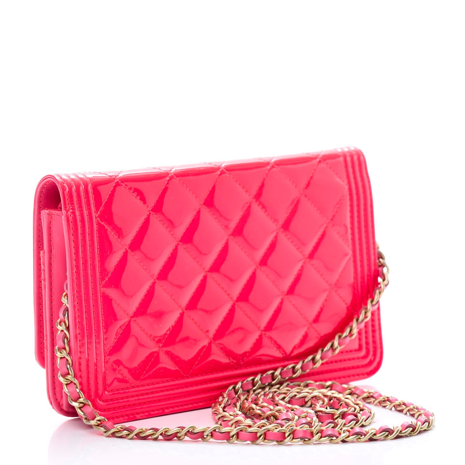 Chanel Patent Calfskin Quilted Boy Wallet On Chain WOC Pink 3 of 15