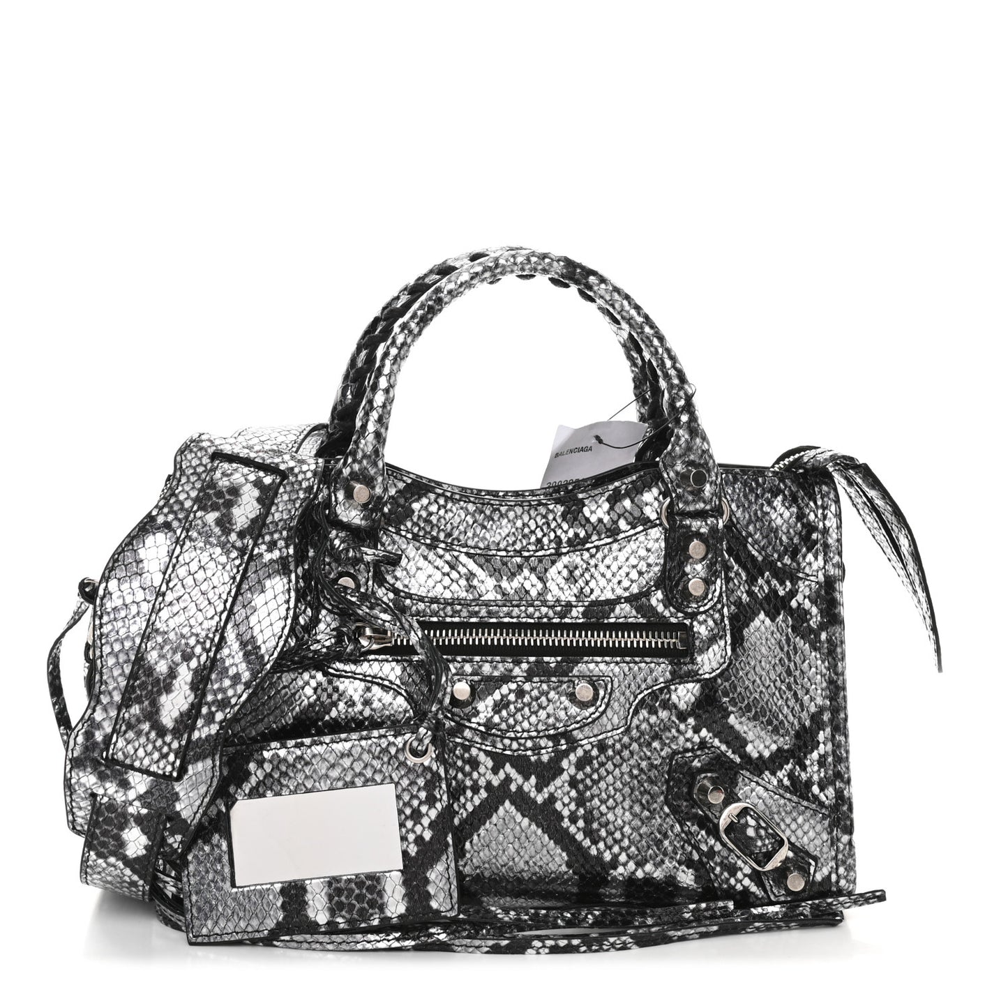 Metallic Calfskin Snakeskin Embossed Classic Silver Hardware Mini City Silver