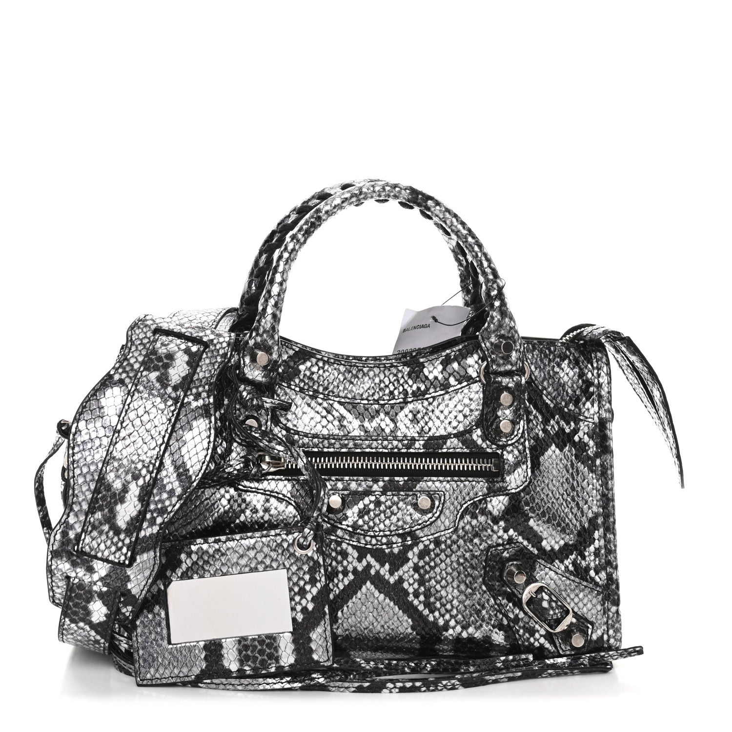 Balenciaga Metallic Calfskin Snakeskin Embossed Classic Silver Hardware Mini City Silver 1 of 10