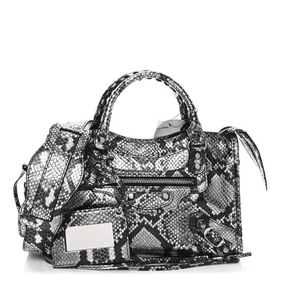Balenciaga Metallic Calfskin Snakeskin Embossed Classic Silver Hardware Mini City Silver 1 of 10
