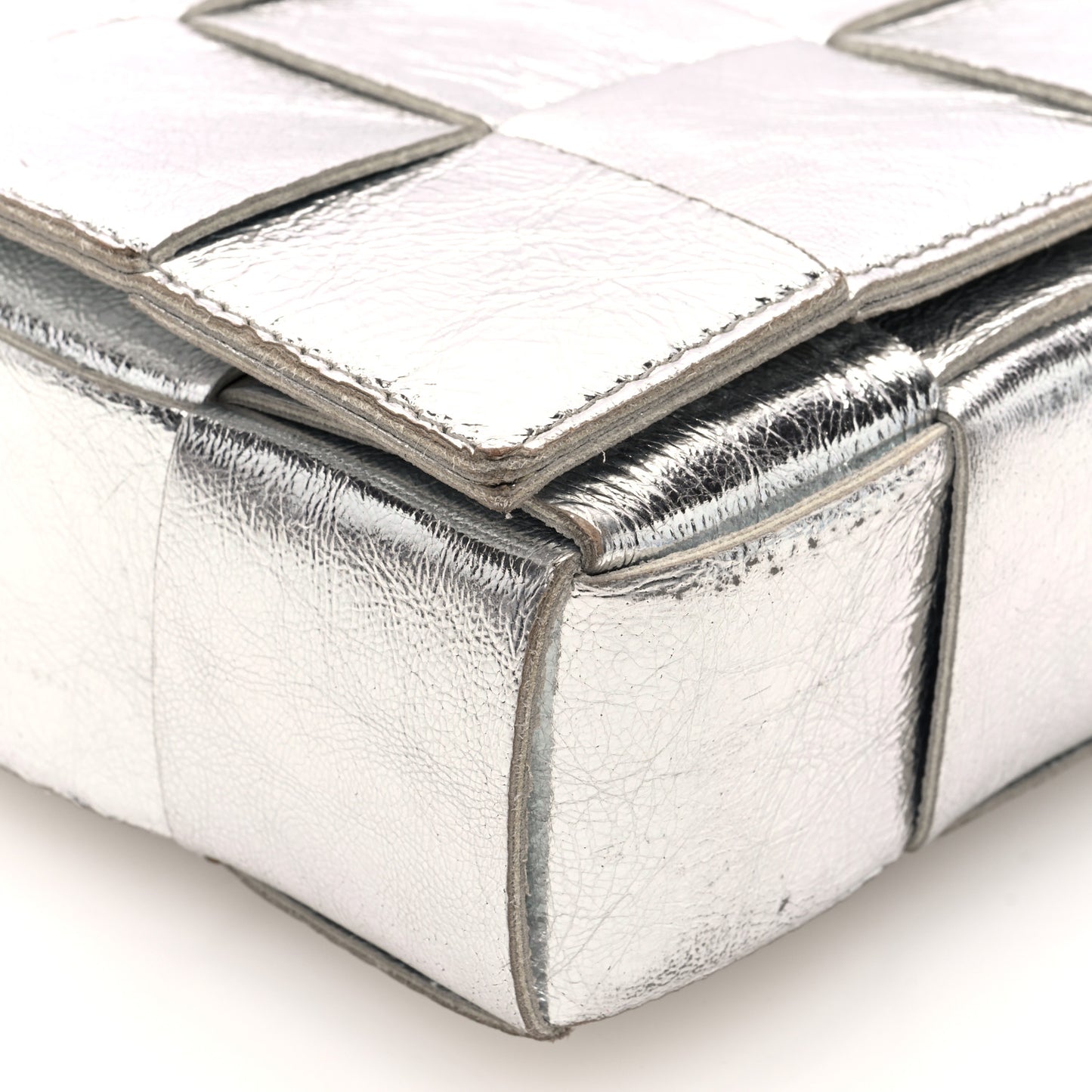 Metallic Lambskin Maxi Intrecciato Cassette Crossbody Bag Silver