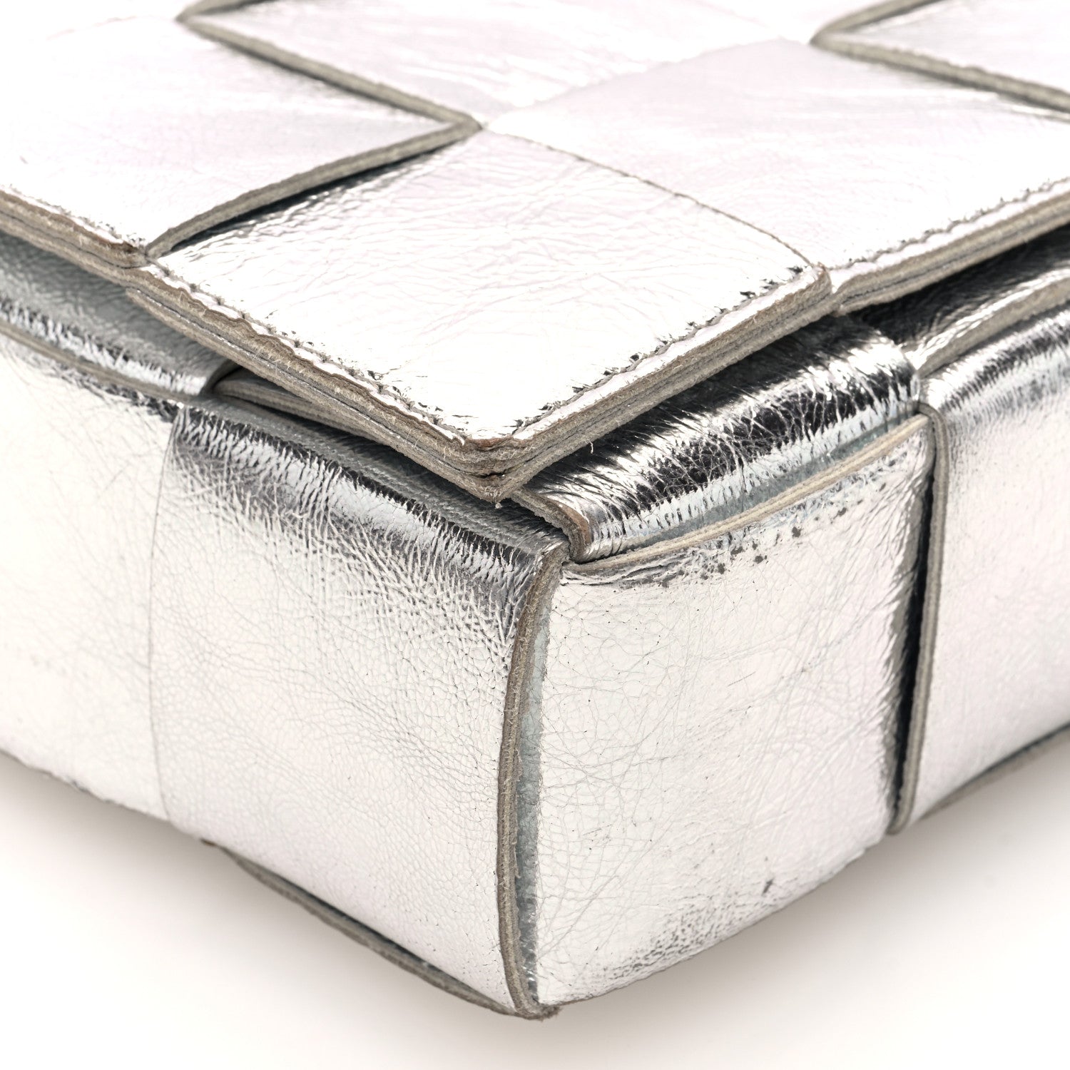 Bottega Veneta Metallic Lambskin Maxi Intrecciato Cassette Crossbody Bag Silver 8 of 9