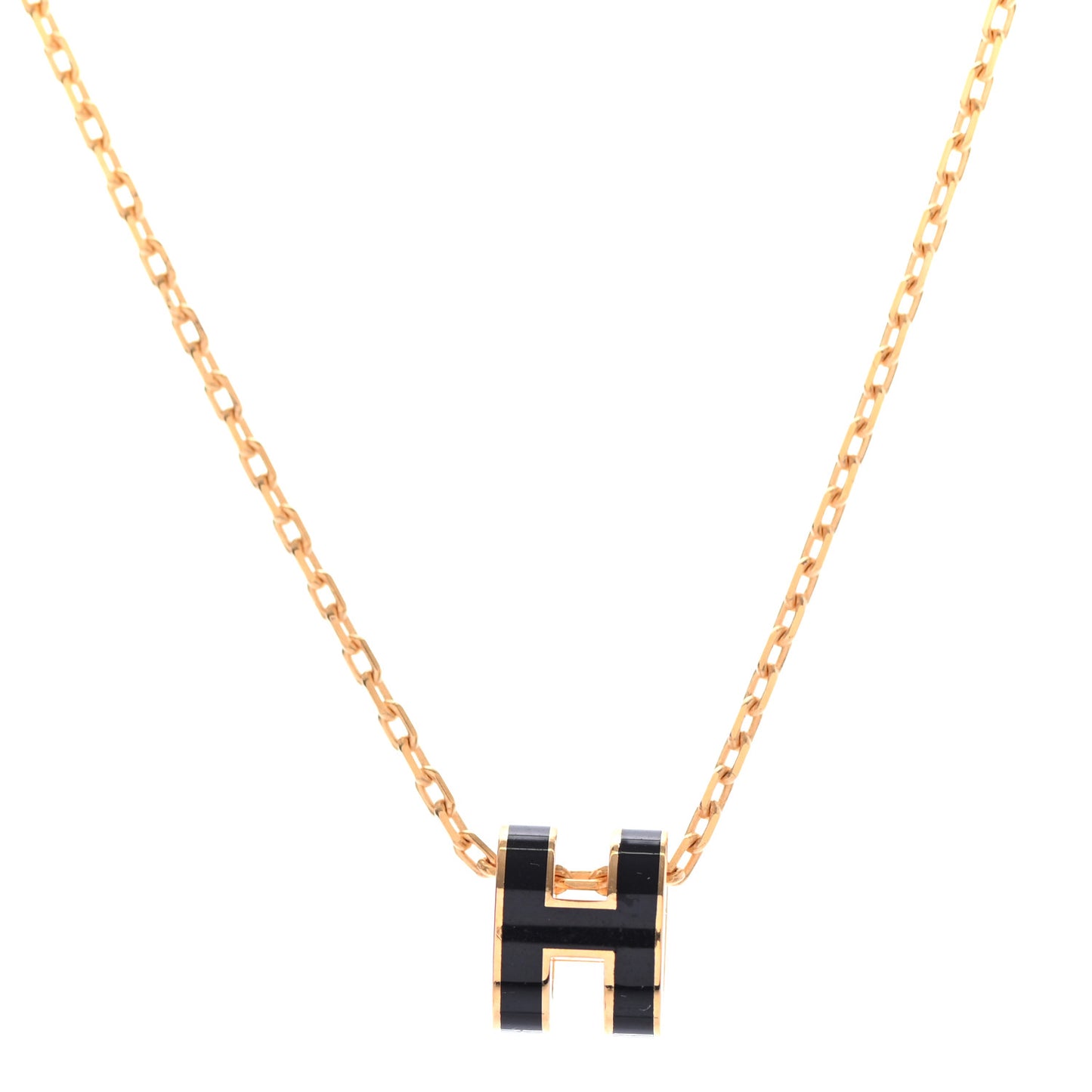 Lacquered Gold Mini Pop H Pendant Necklace Black