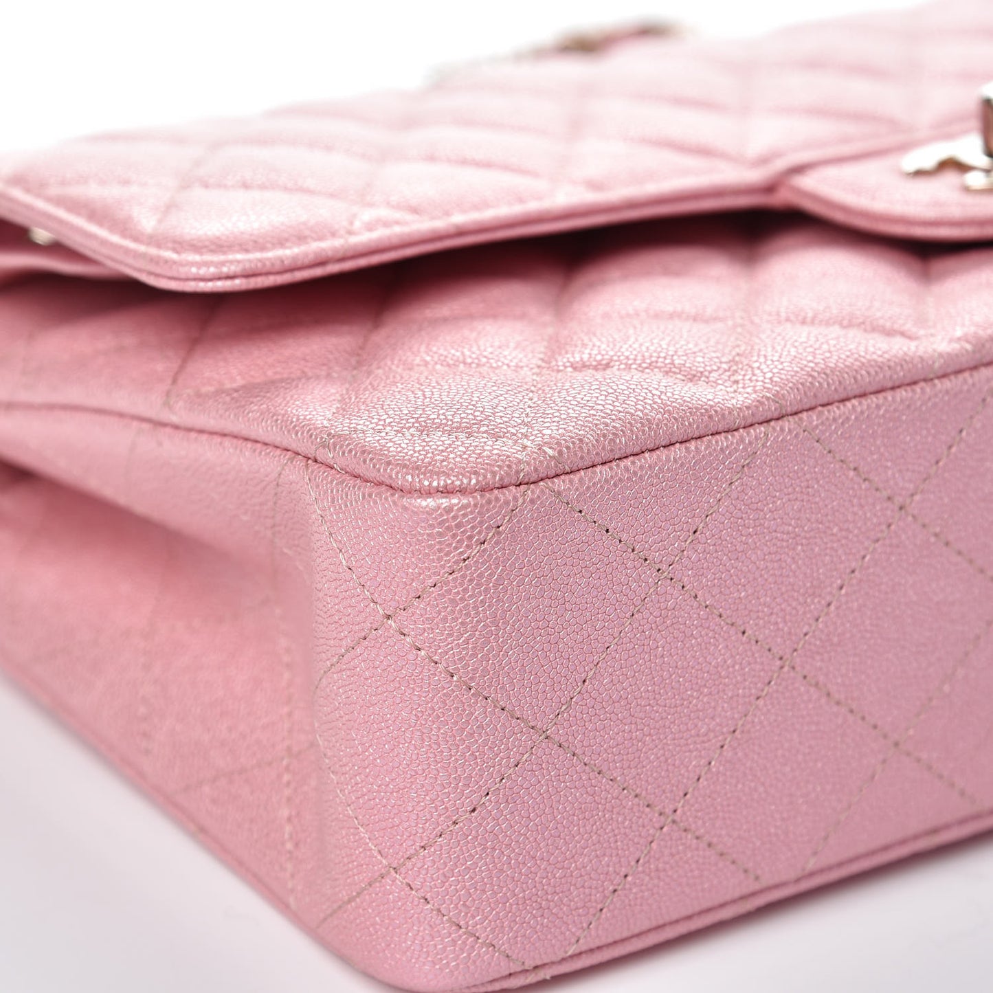 Iridescent Caviar Quilted Medium Double Flap Rose Pink