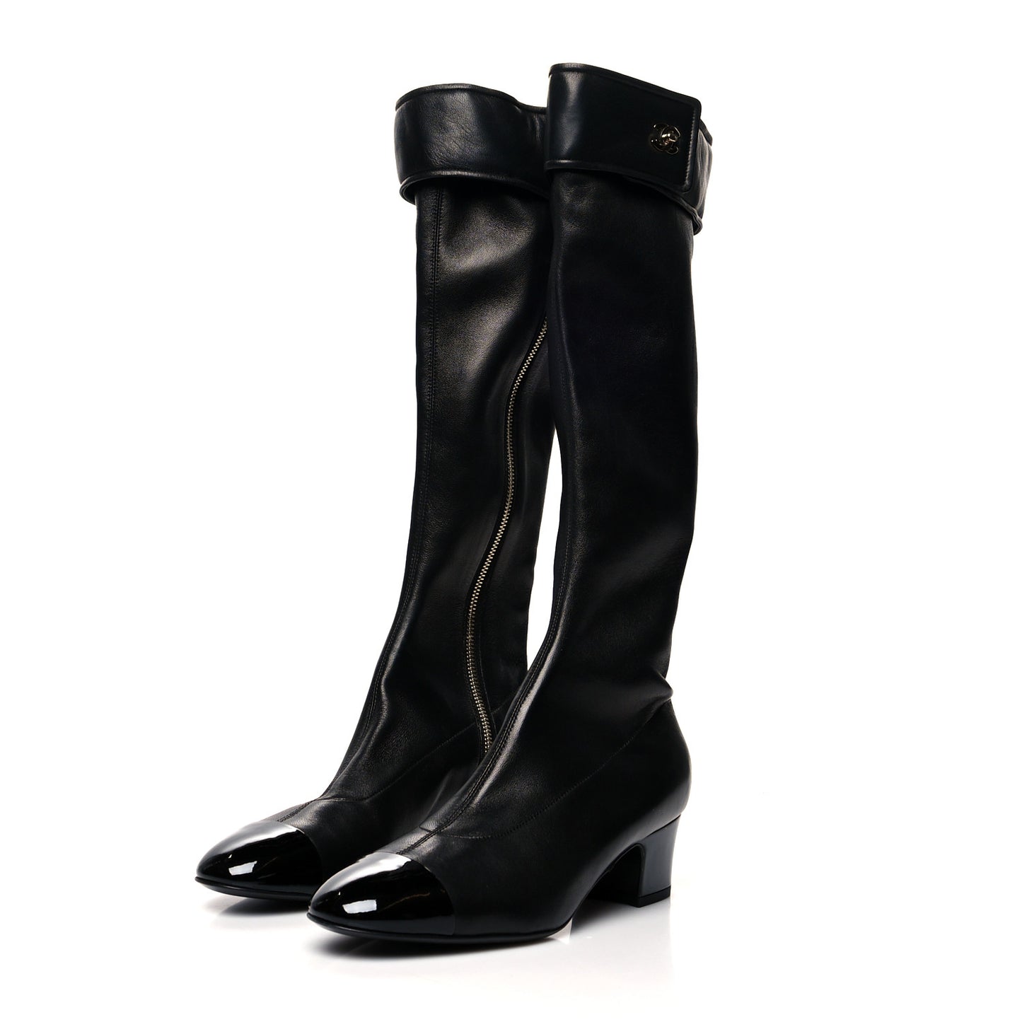 Lambskin Turnlock High Boots 38.5 Black