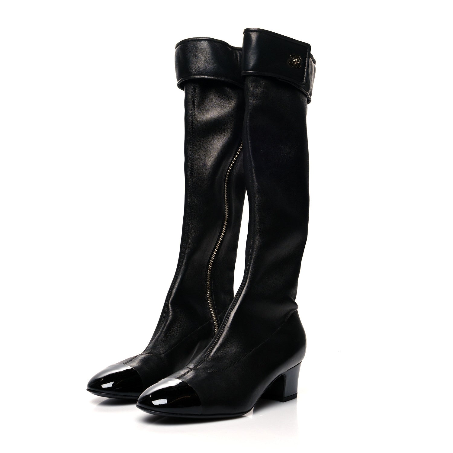 Chanel Lambskin Turnlock High Boots 38.5 Black 3 of 6