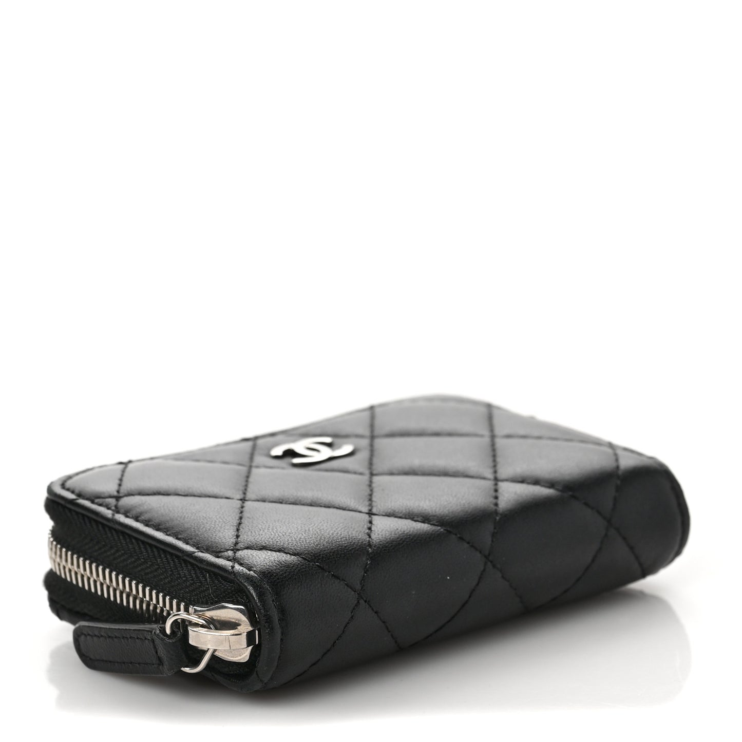 Lambskin Quilted Zip Coin Purse Black
