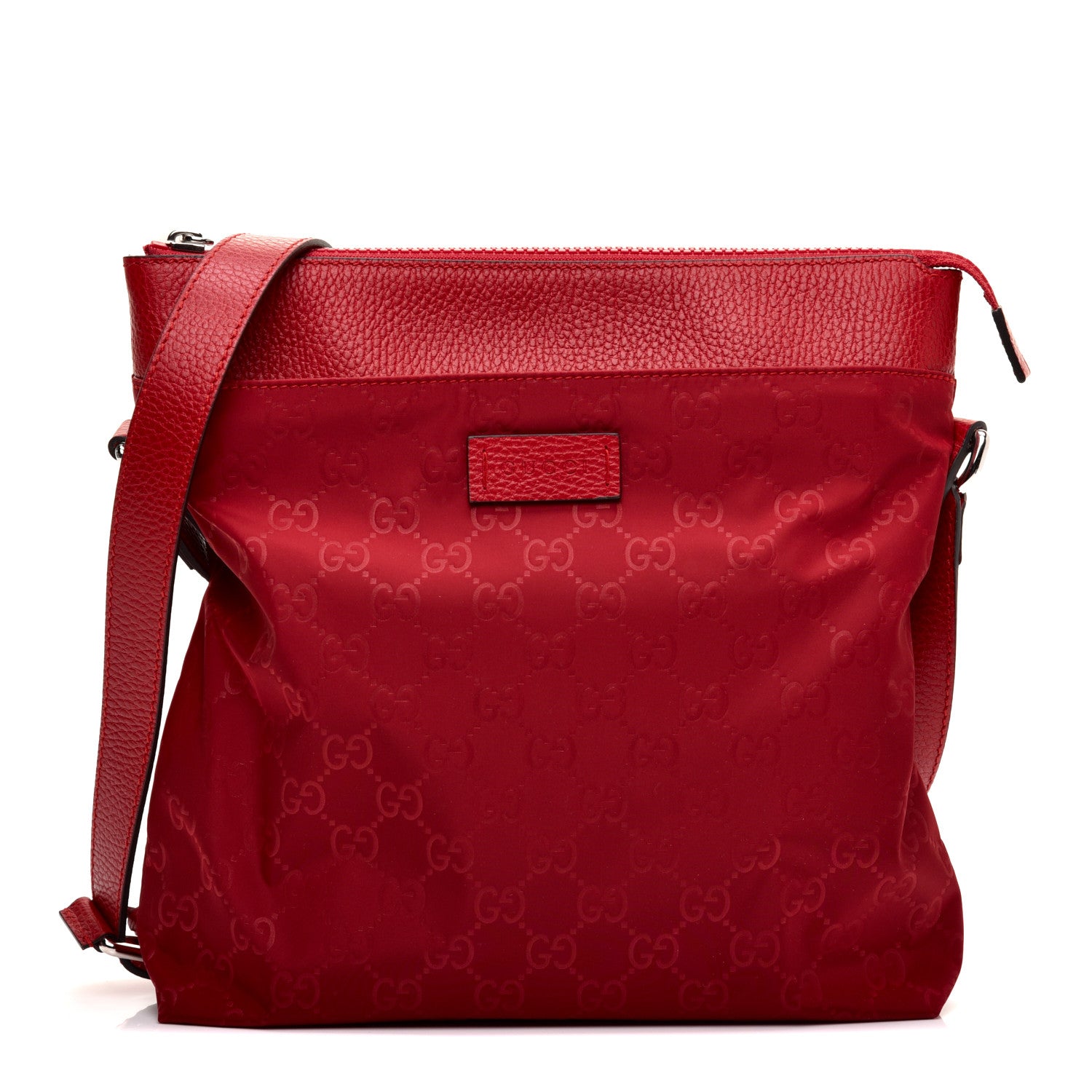 Gucci Nylon Monogram Dollar Calfskin Flat Messenger Bag Vibrant Red 1 of 11