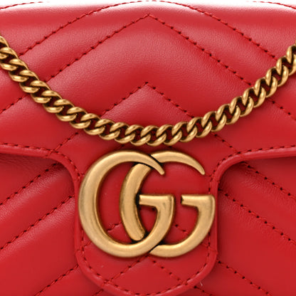 Gucci Calfskin Matelasse Super Mini GG Marmont Shoulder Bag Hibiscus Red 8 of 11