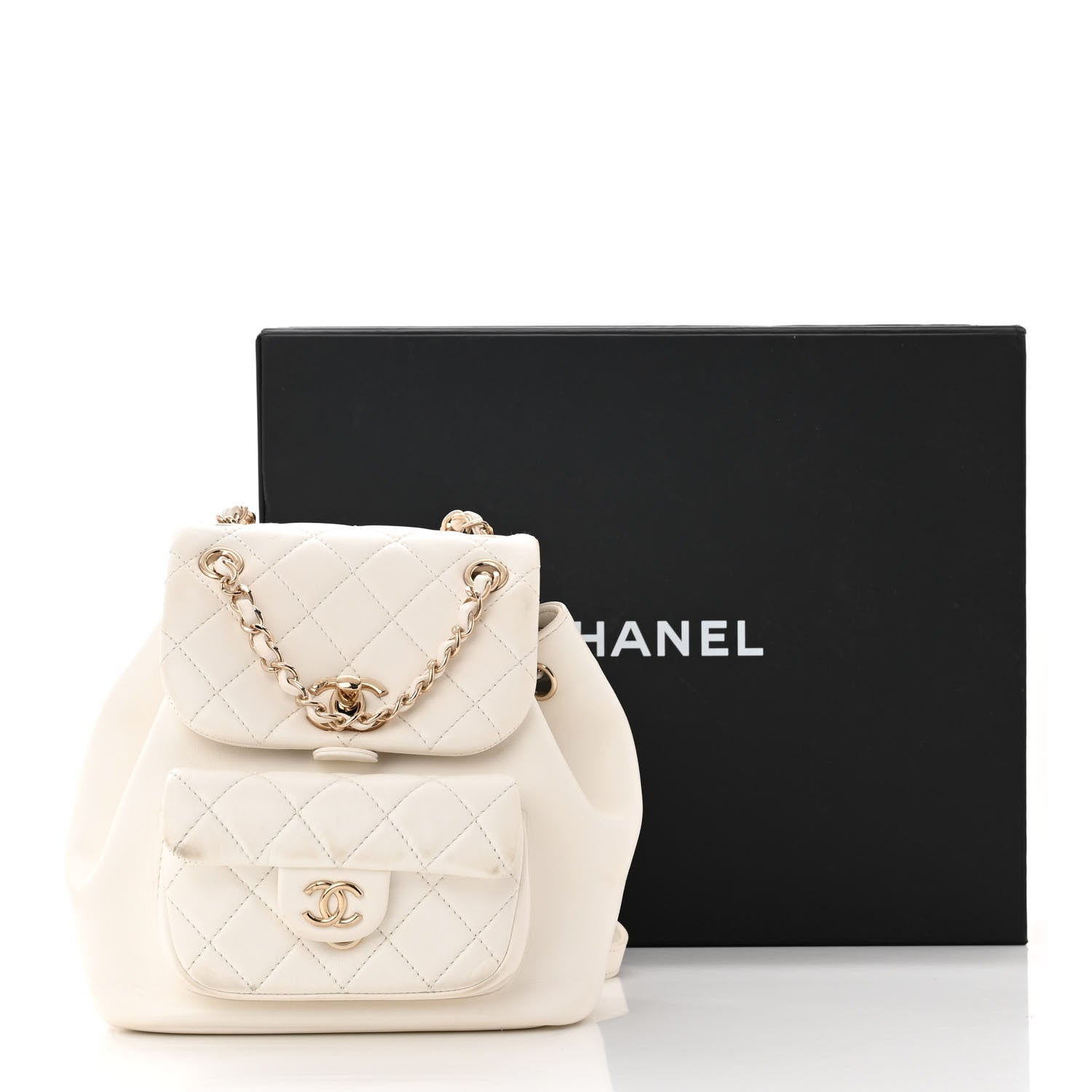Chanel Lambskin Quilted Small Duma Drawstring Backpack White 17 of 17