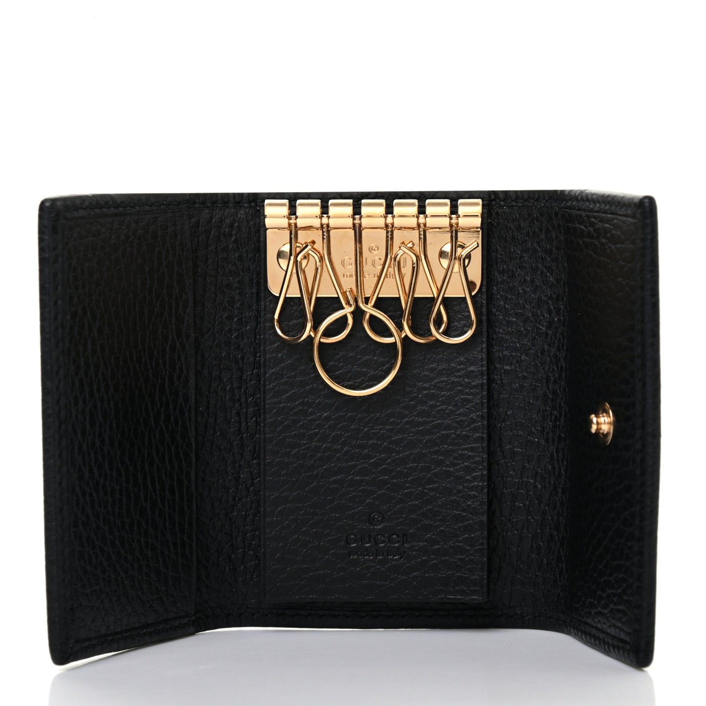 Pebbled Calfskin GG Marmont 6 Key Holder Black