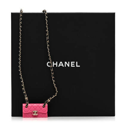 Chanel Metal Resin Calfskin Quilted CC Turnlock Chain Bag Necklace Gold Pink Gold Pink 6 of 6