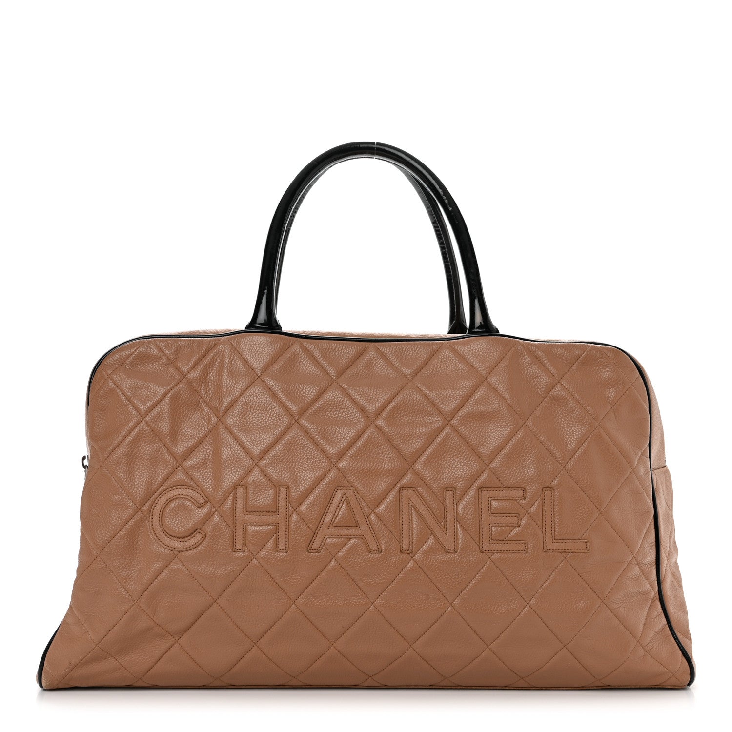 Chanel Caviar Patent Quilted Large Bowler Bag Beige Black 1 of 19