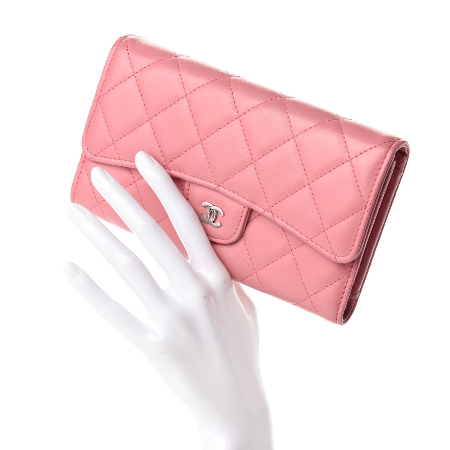 Lambskin Quilted Large Flap Wallet Pink