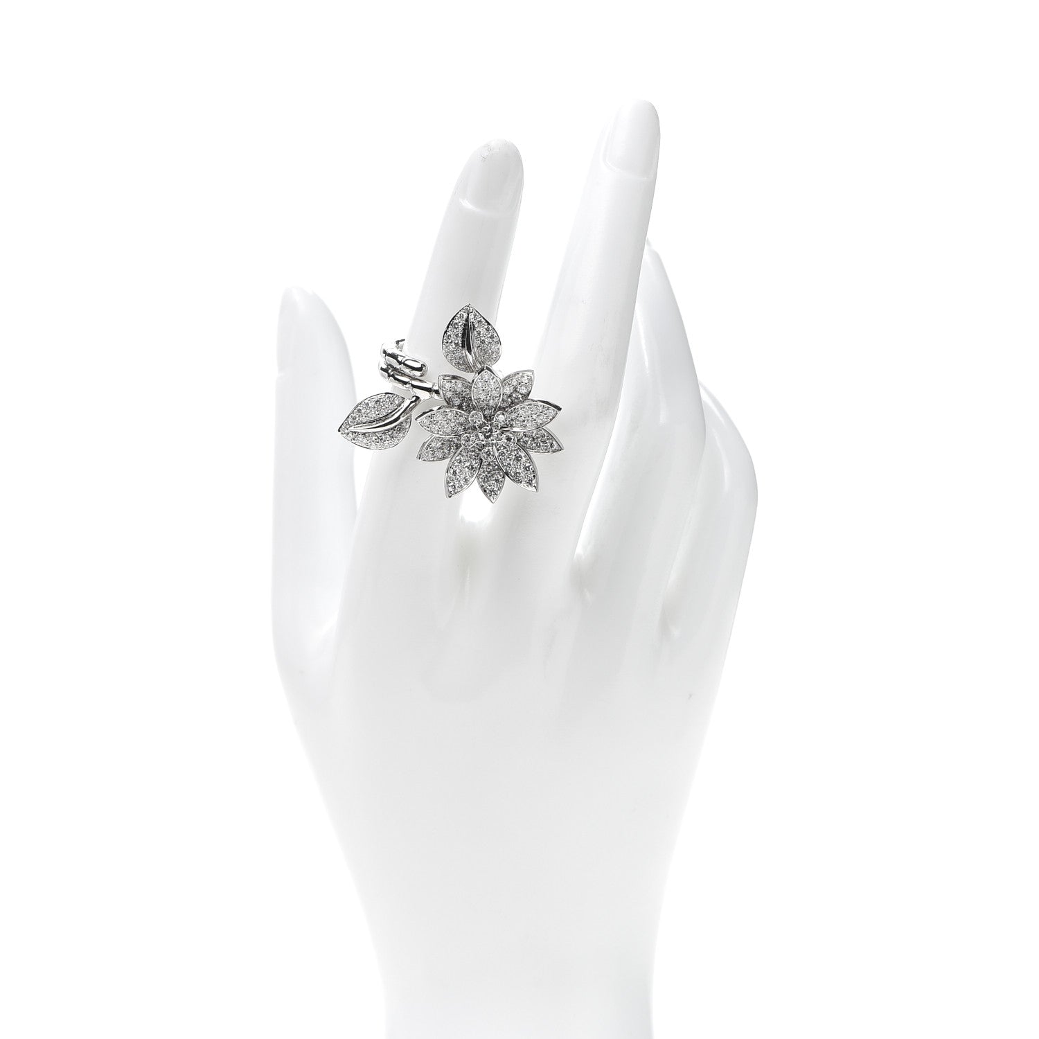 Van Cleef & Arpels 18K White Gold Diamond Lotus Between The Finger Ring 50 5.25 2 of 5