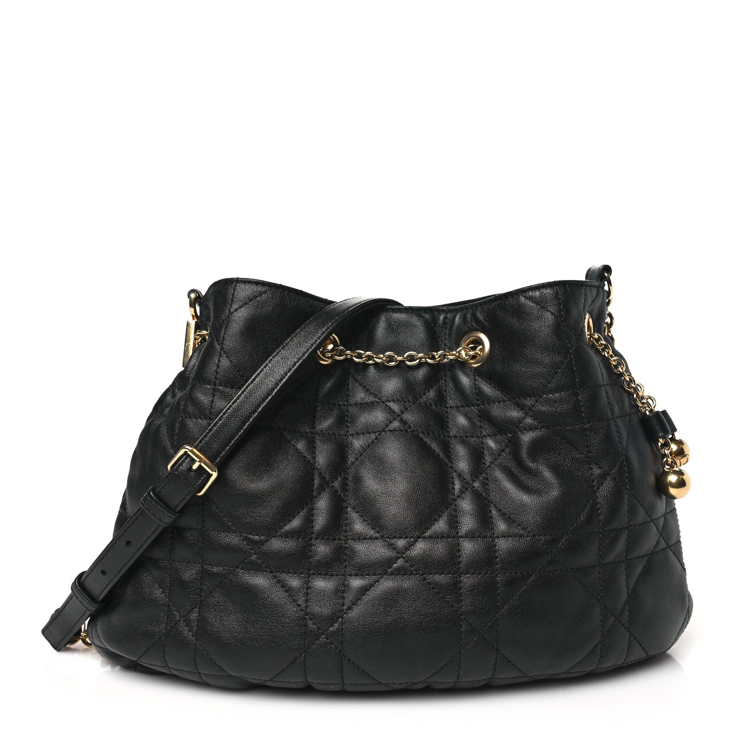 Lambskin Supple Macrocannage Medium Ammi Bag Black