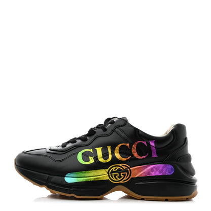 Gucci Calfskin Iridescent Logo Womens Rhyton Sneakers 39.5 Black 1 of 9