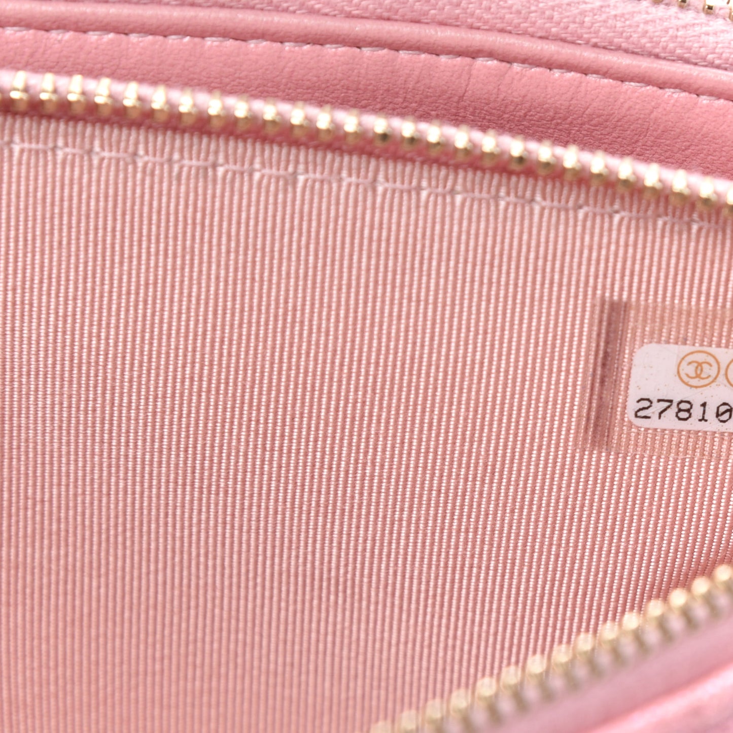 Iridescent Caviar Quilted Small Clutch With Chain Pink