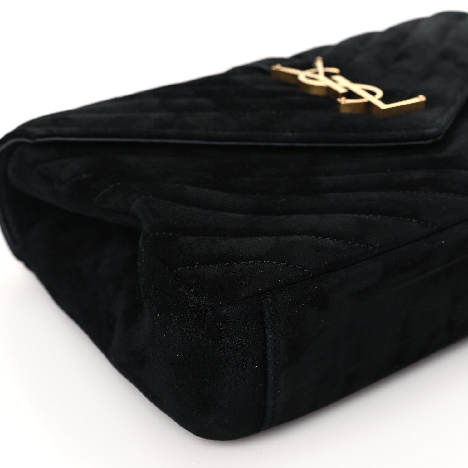 Saint Laurent Suede Matelasse Chevron Monogram Medium College Bag Black 8 of 9