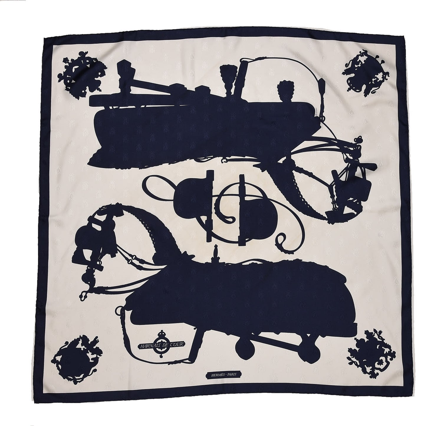 Silk Harnais De Cour Tattoo Scarf 90 Marine White