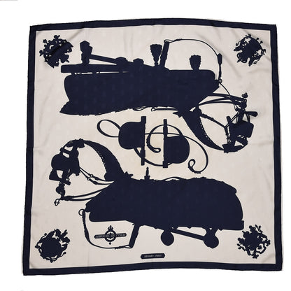 Hermes Silk Harnais De Cour Tattoo Scarf 90 Marine White 1 of 7