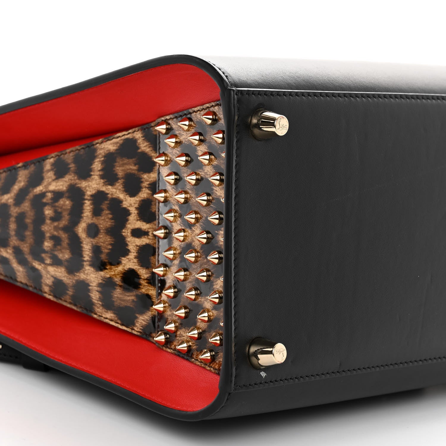 Christian Louboutin Calfskin Patent Leopard Spiked Large Paloma Black 8 of 9