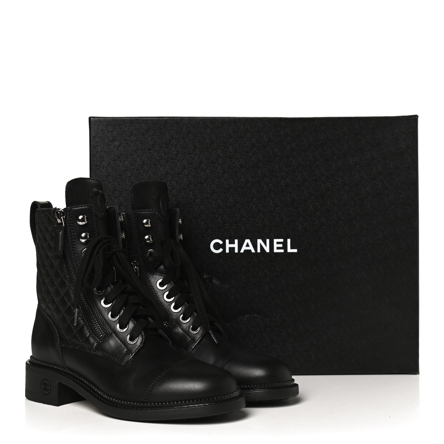 Chanel Calfskin Quilted Lace Up Combat Boots 36 Black 14 of 14