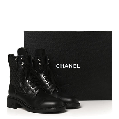 Chanel Calfskin Quilted Lace Up Combat Boots 36 Black 14 of 14