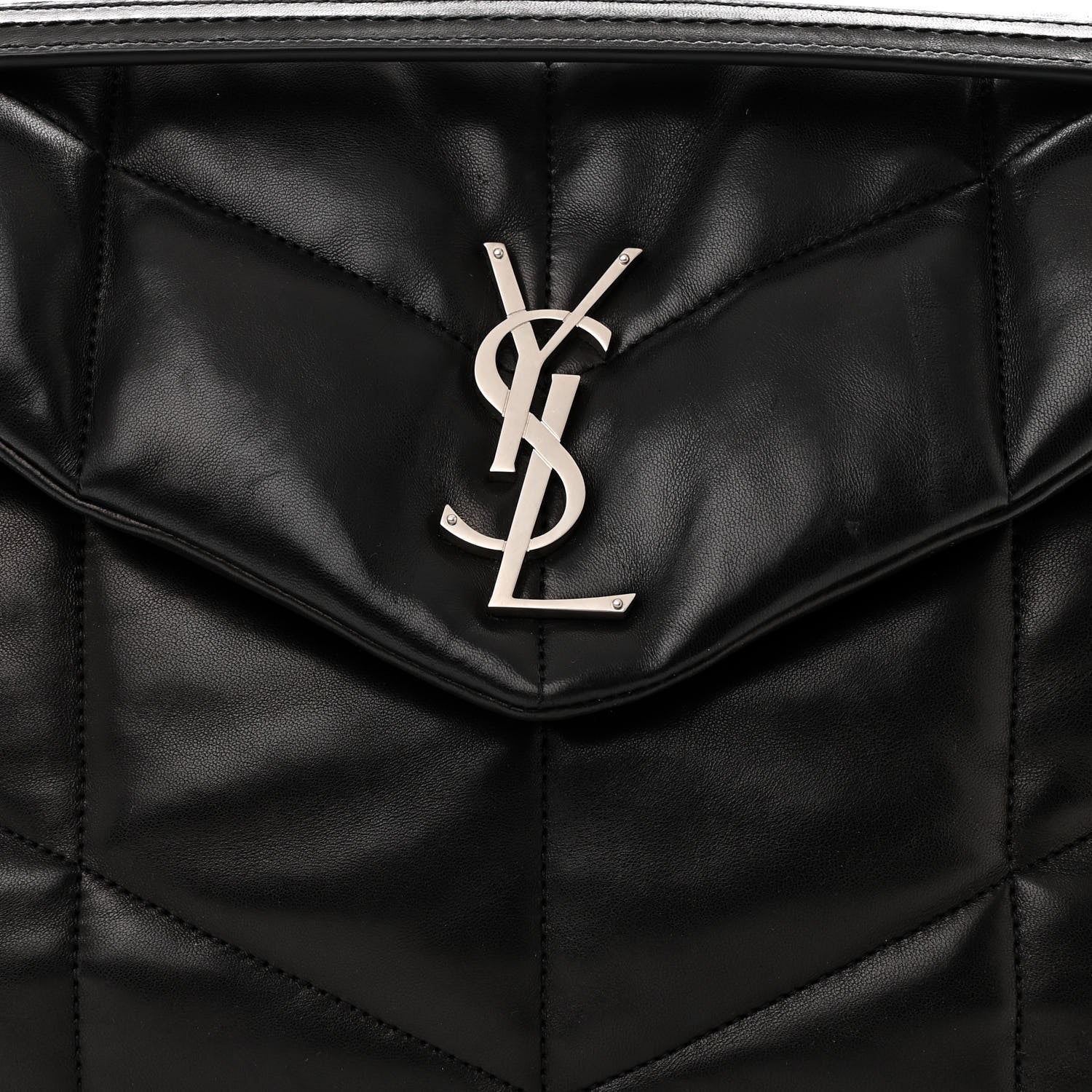 Saint Laurent Lambskin Quilted Medium Loulou Puffer Monogram Chain Satchel Black 9 of 13
