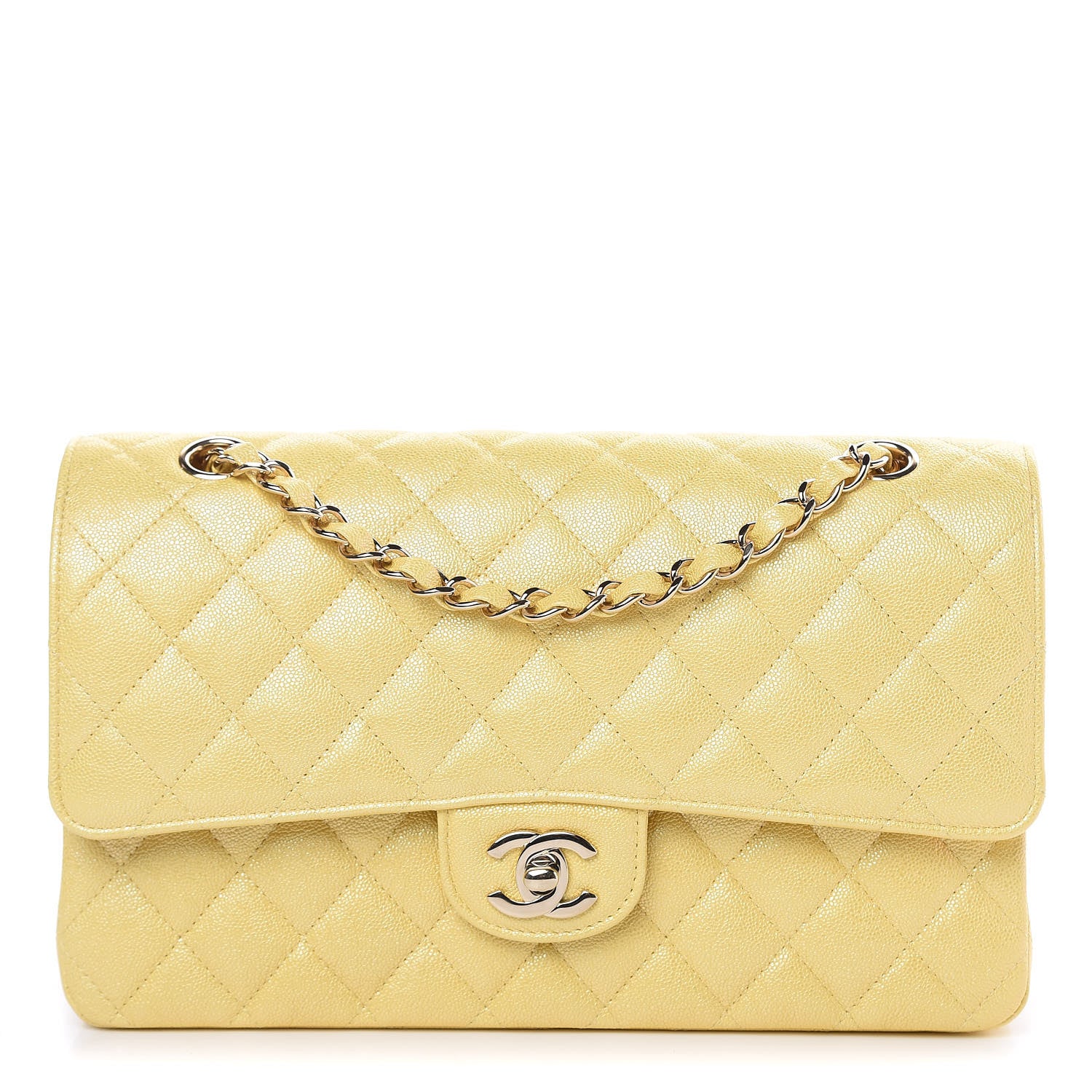 Chanel Iridescent Caviar Quilted Medium Double Flap Yellow 1 of 10