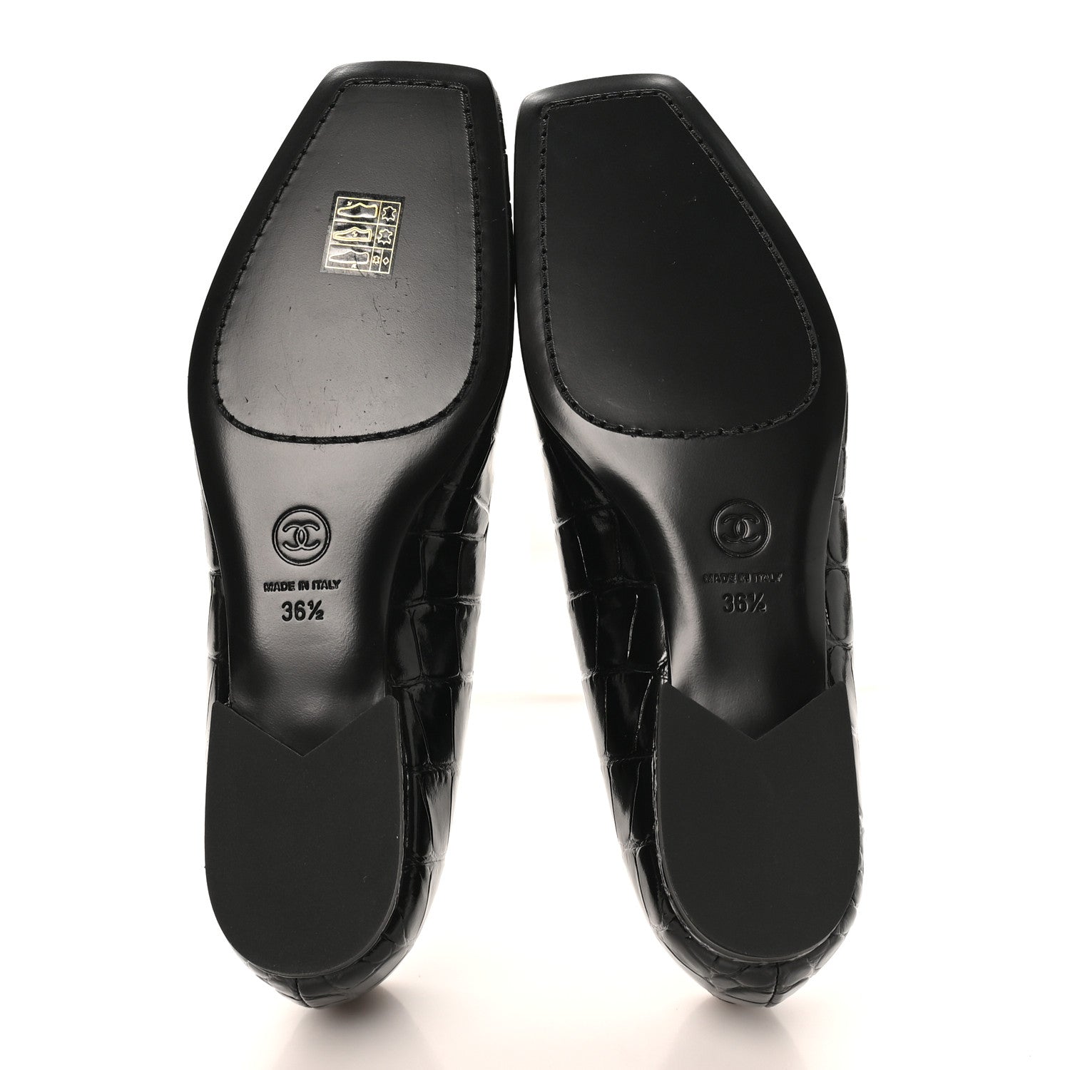 Chanel Patent Calfskin Crocodile Embossed Ballet Flats 36.5 Black 10 of 20