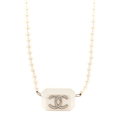 Chanel Resin Crystal Pearl Airpod Pro Case Necklace Gold White Pearly Black 3 of 5