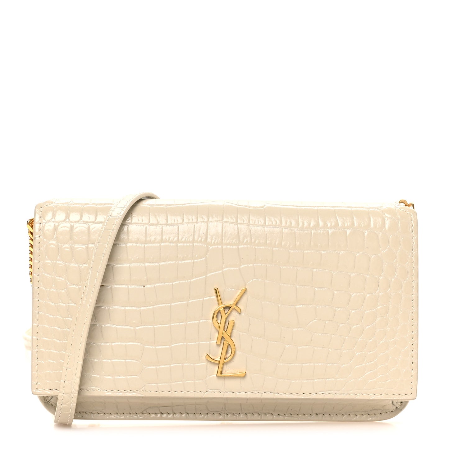 Crocodile Embossed Monogram Phone Holder Crossbody Blanc Vintage