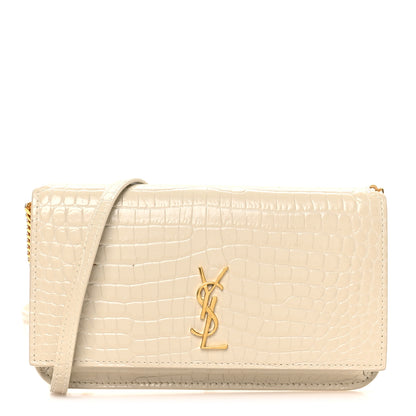 Saint Laurent Crocodile Embossed Monogram Phone Holder Crossbody Blanc Vintage 1 of 10