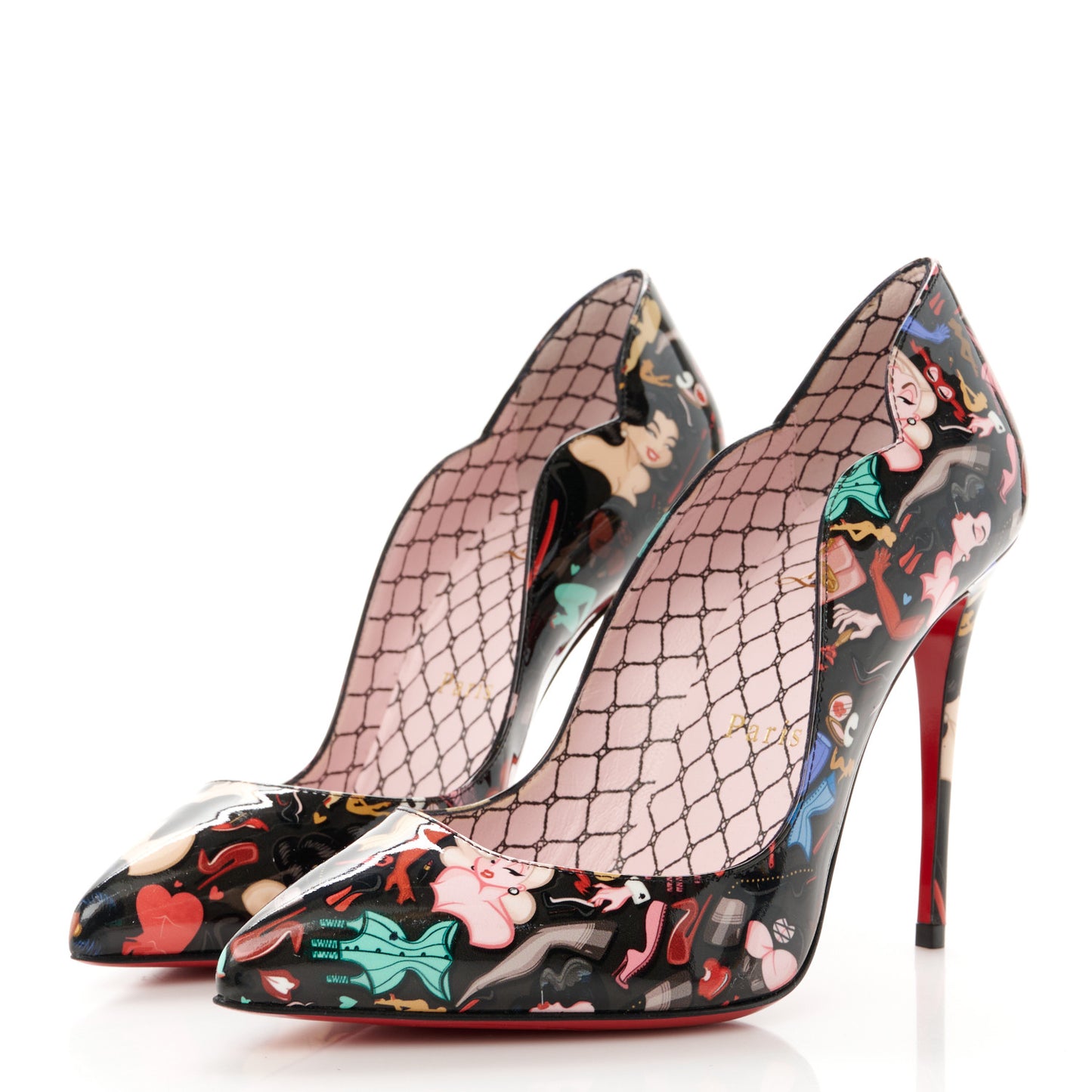 Patent Bored Lin Resille Hot Chick 100 Pumps 35.5 Black Multicolor