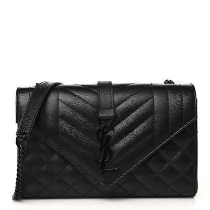 Saint Laurent Grain De Poudre Textured Mixed Matelasse Triquilt Small Monogram Satchel Black 1 of 8