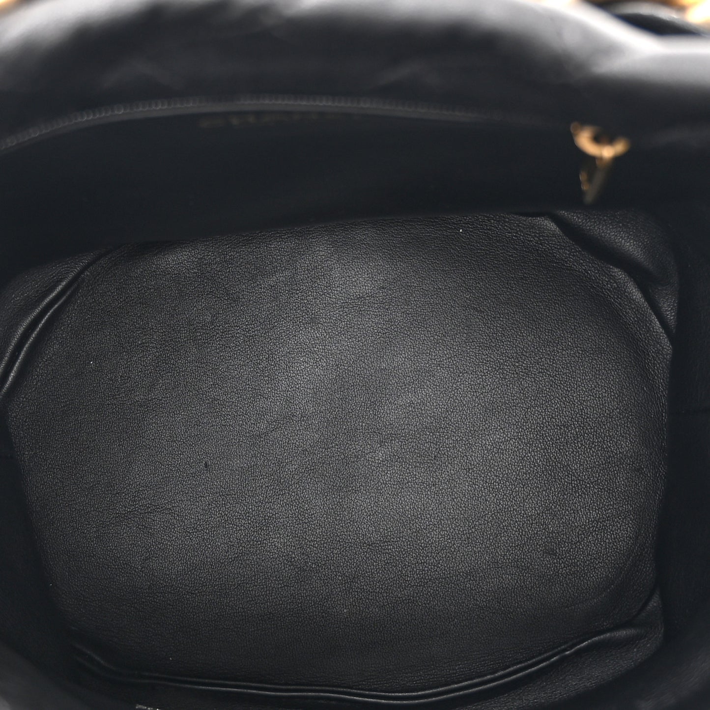 Shiny Lambskin Quilted Small Chain Is More Drawstring Bag Black