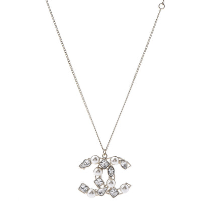 Chanel Pearl Crystal Baguette CC Pendant Necklace Gold 1 of 5