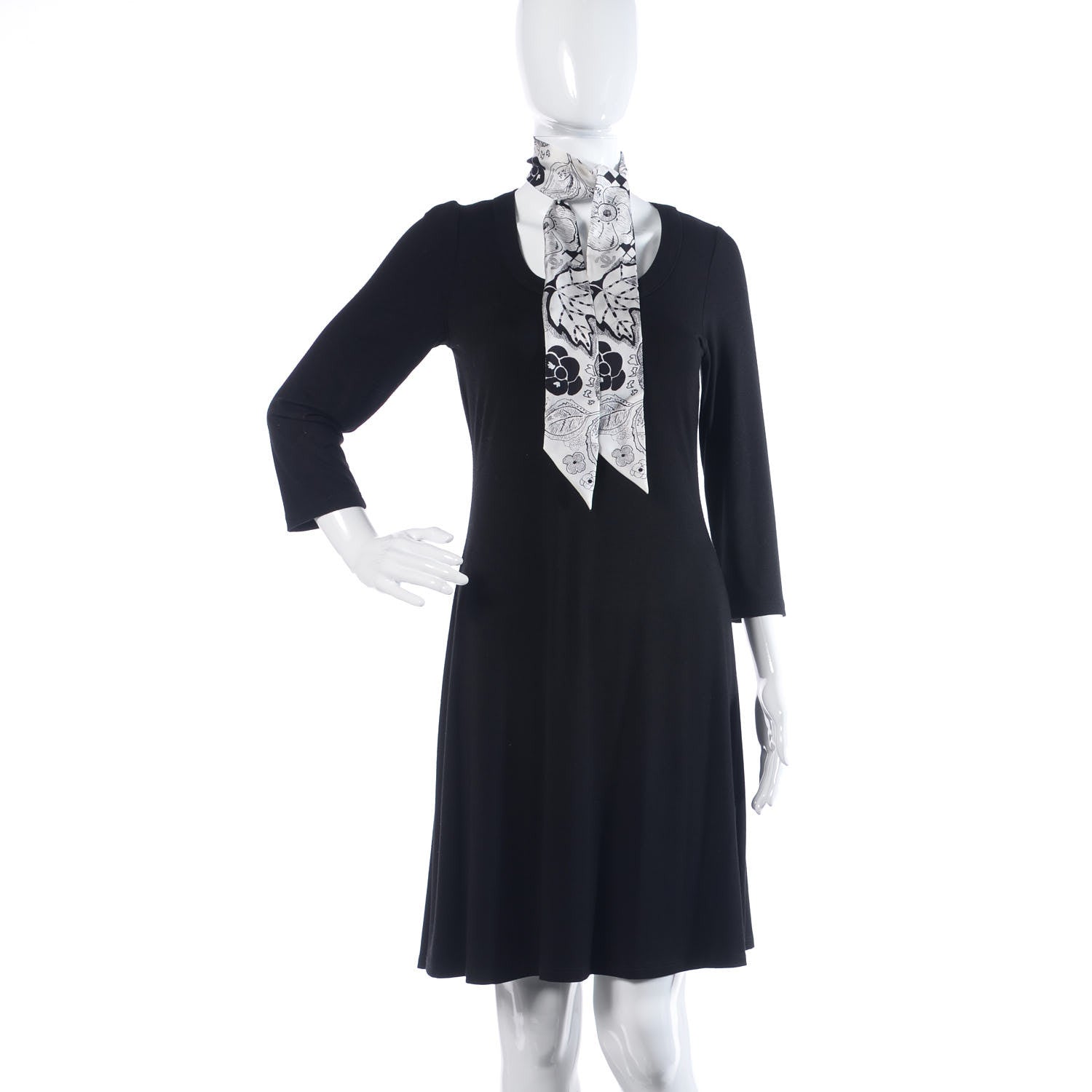 Chanel Silk CC Camellia Scarf Black White 2 of 4
