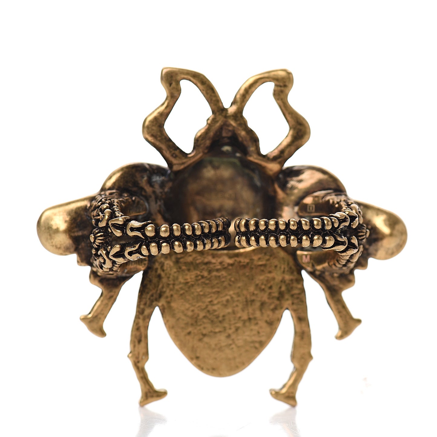 Metal Crystal Pearl Bee Multifinger Ring Aged Gold