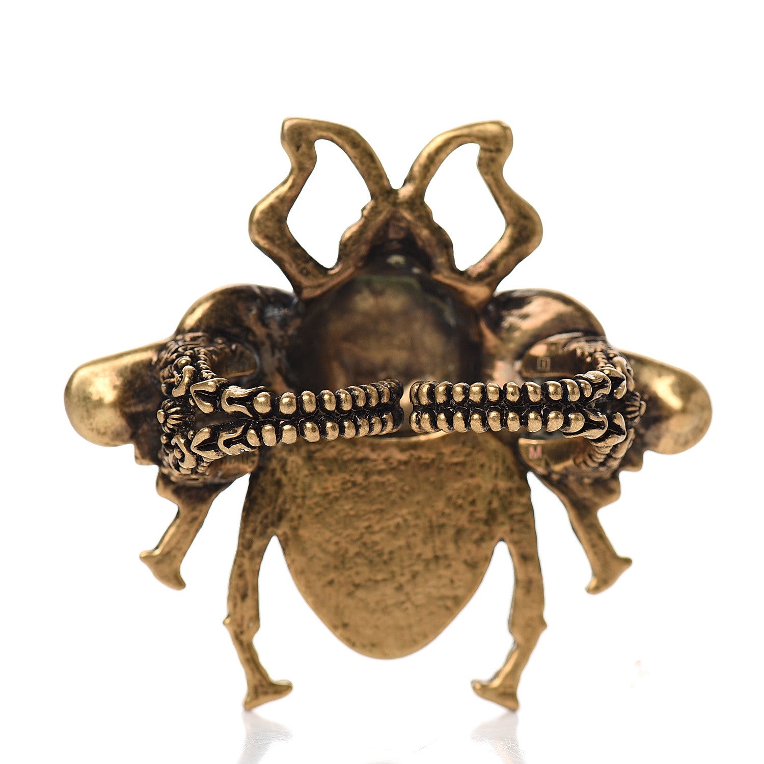 Gucci Metal Crystal Pearl Bee Multifinger Ring Aged Gold 2 of 3