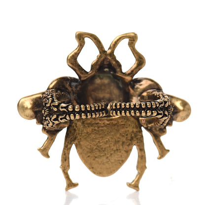 Gucci Metal Crystal Pearl Bee Multifinger Ring Aged Gold 2 of 3