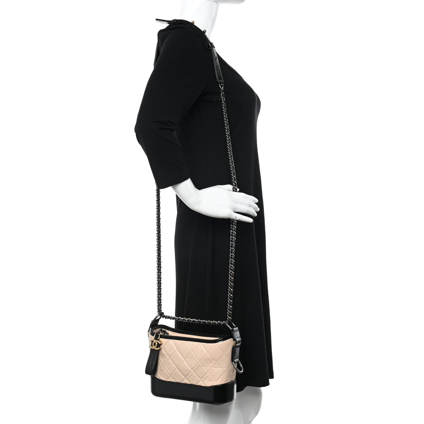 Aged Calfskin Quilted Small Gabrielle Hobo Beige Black