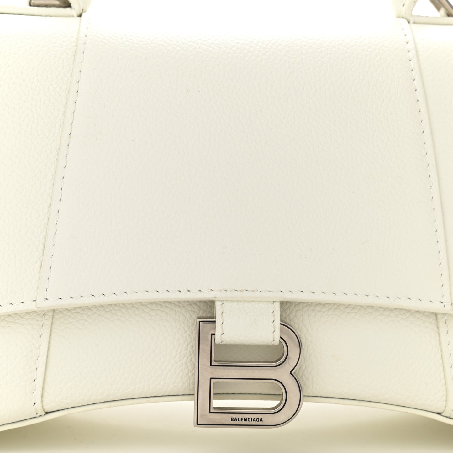 Grained Calfskin Small Hourglass Top Handle Bag White