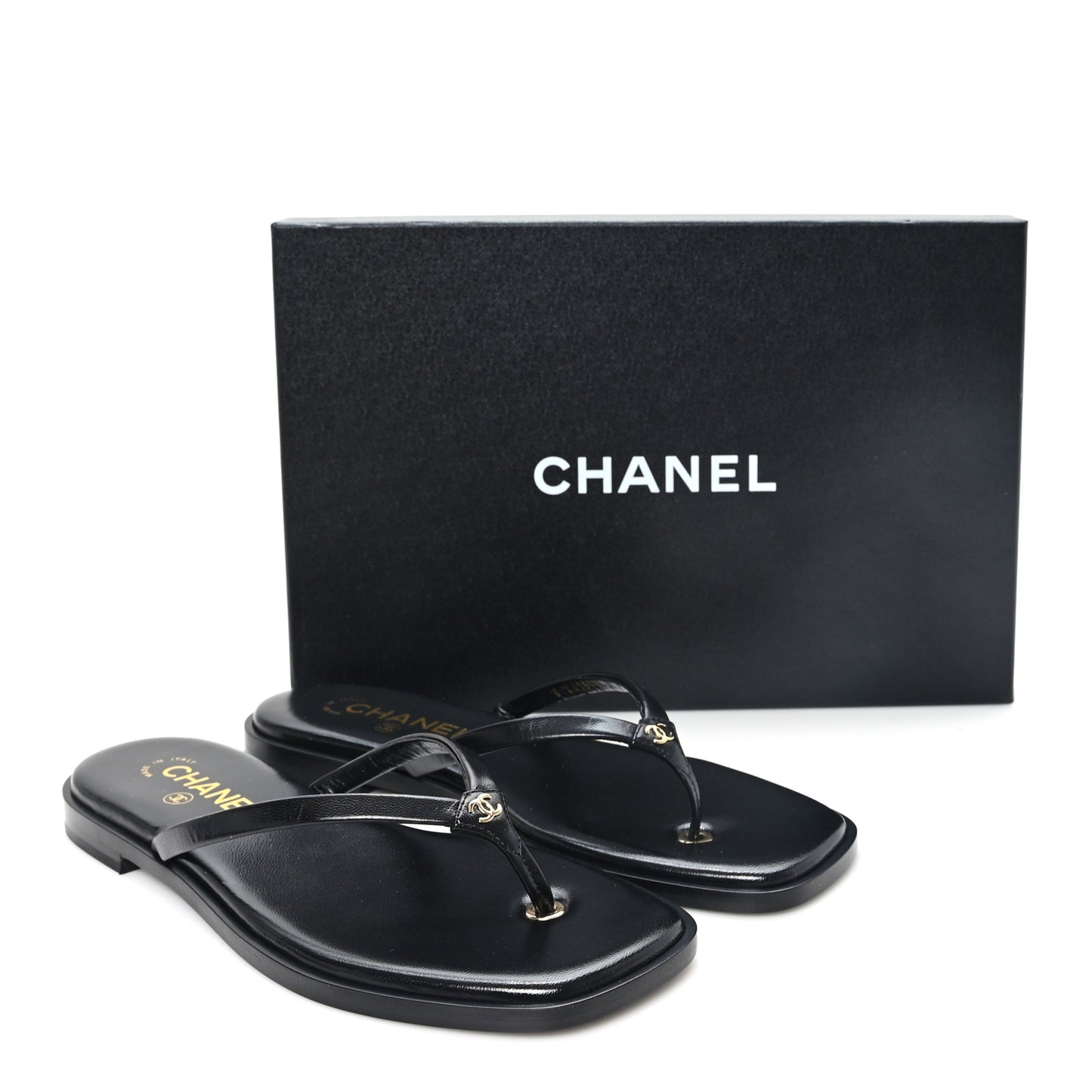 Goatskin Times Square Thong Sandals 38 Black